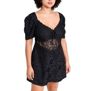 NEW For Love & Lemons Danielle Mini Dress Black Lace Large Goth Coquette NWT